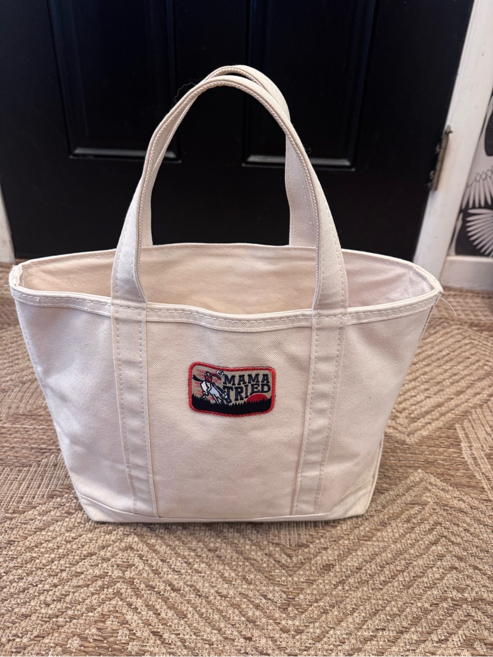 L.L. Bean boat and tote Cream Canvas Tote with 'Mama Tried' Patch